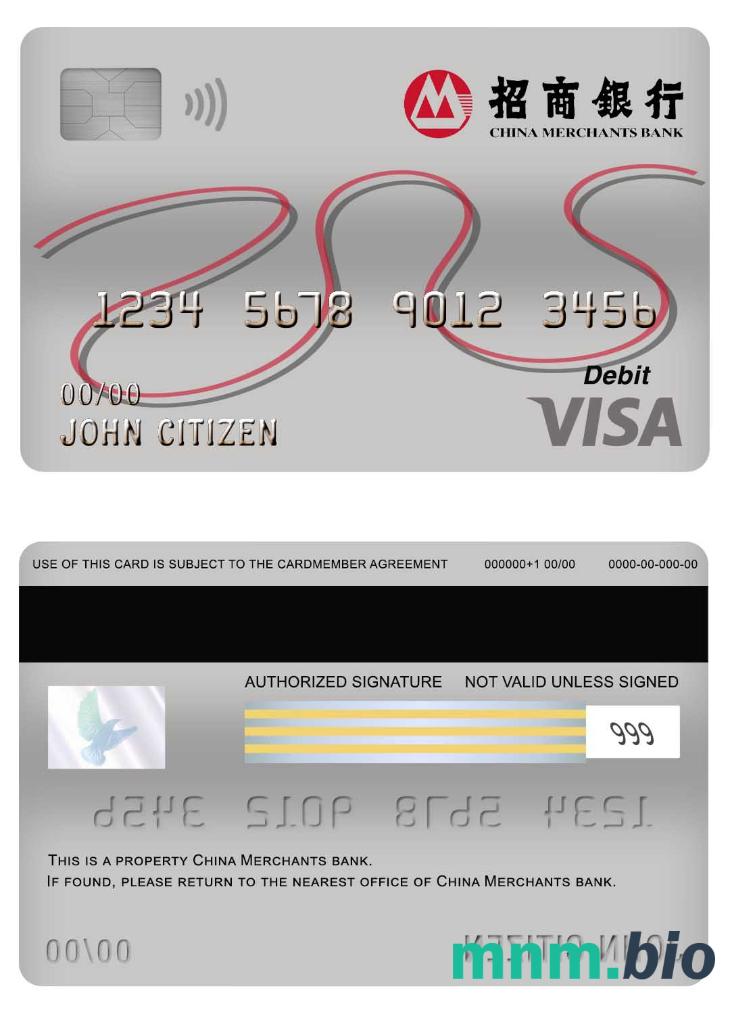 China Merchants bank visa debet karta przykład w formacie PSD